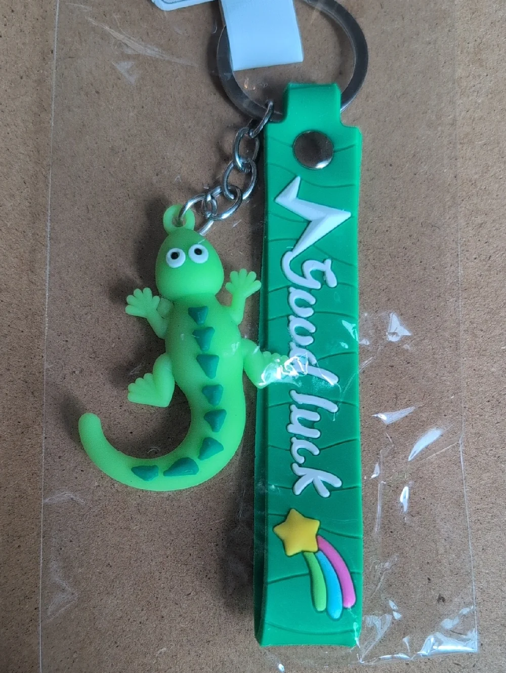 Green 'Good Luck' Lizard Keychain